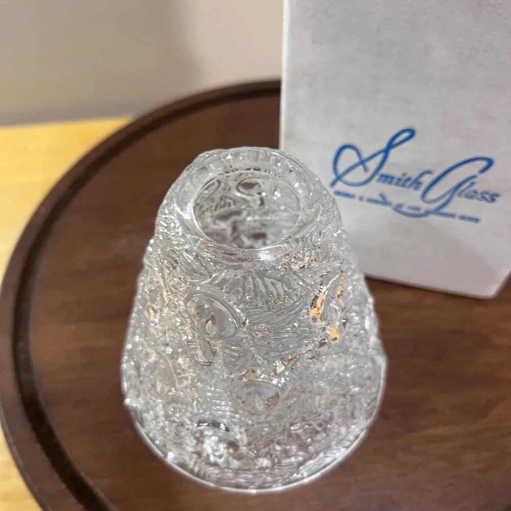 Vtg LE Smith Crystal Christmas Fairy Lamp Pine Candle Textured Glass 5 Inch